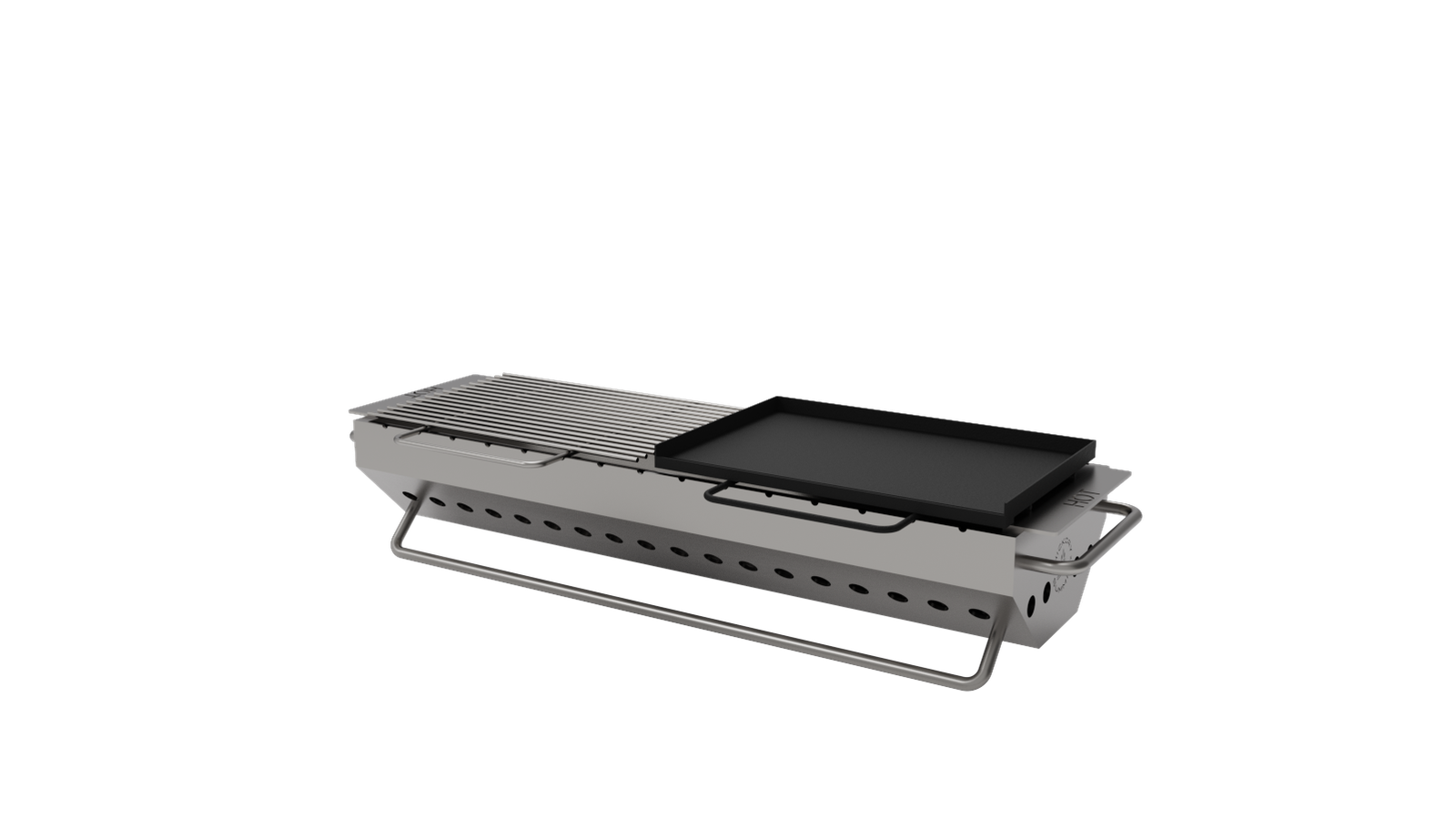 One grill grate and the flattop griddle installed together