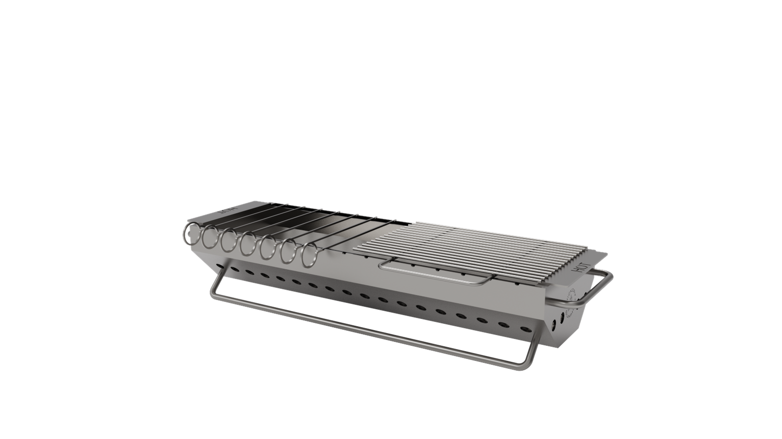 A set of skewers and one grill grate installed together