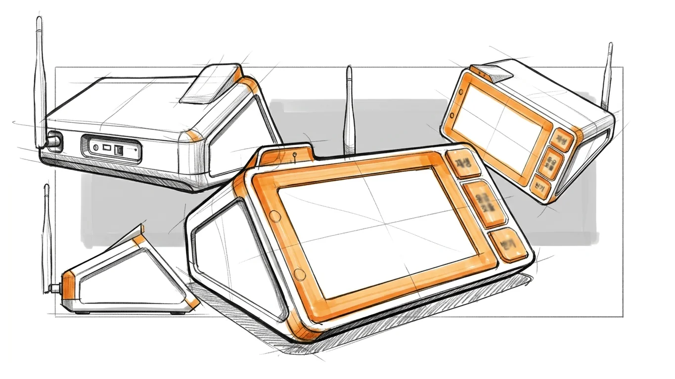 Side profile detail render of the Kira hub showing its perforated speaker grille and external antenna mount