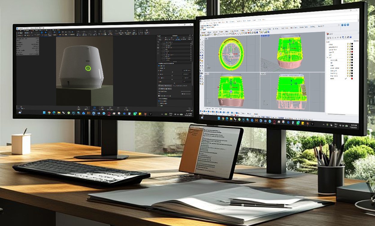 Coffer Studios CAD workstation showing precision 3D modelling and surfacing